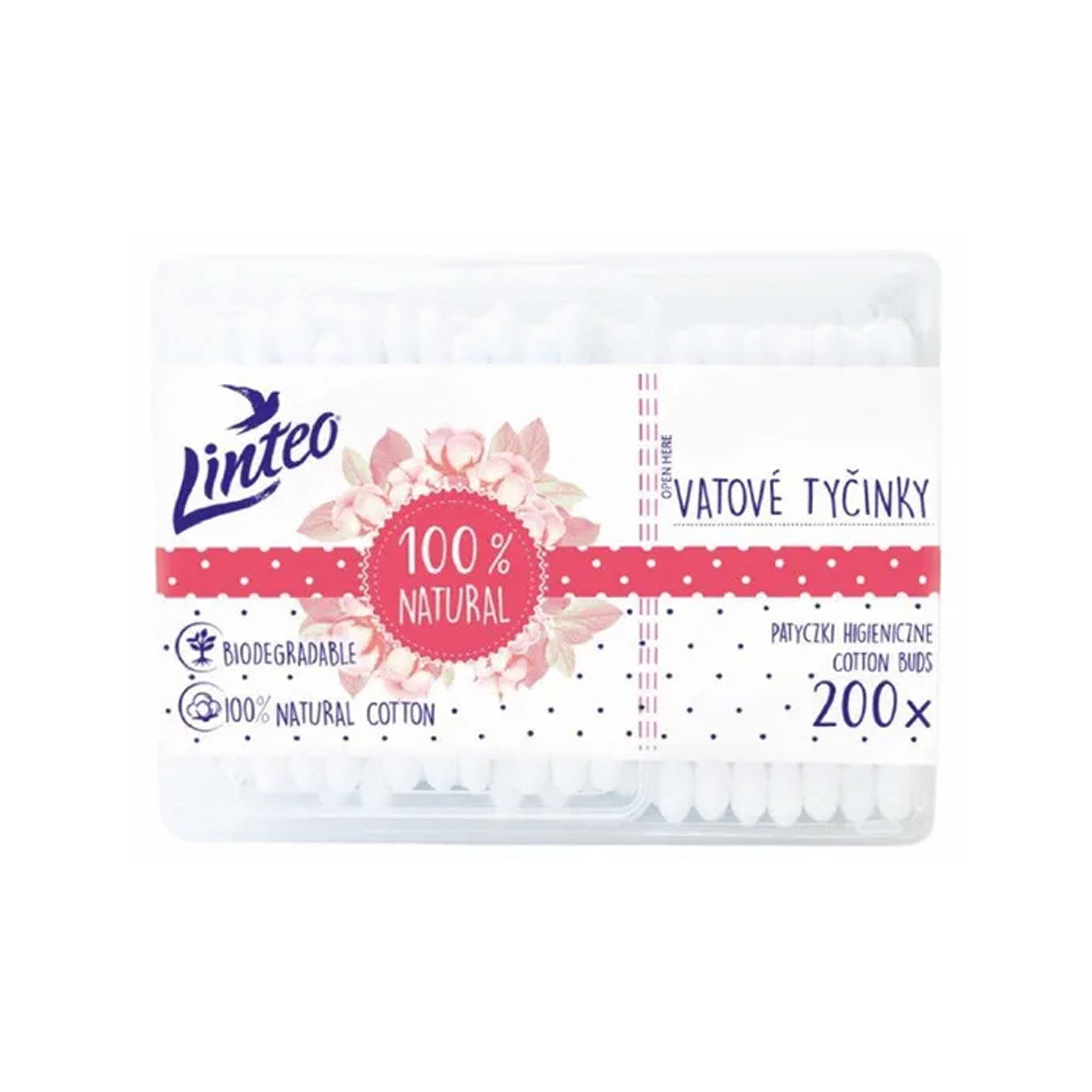 Linteo vatové tyčinky 200ks box 100% natural