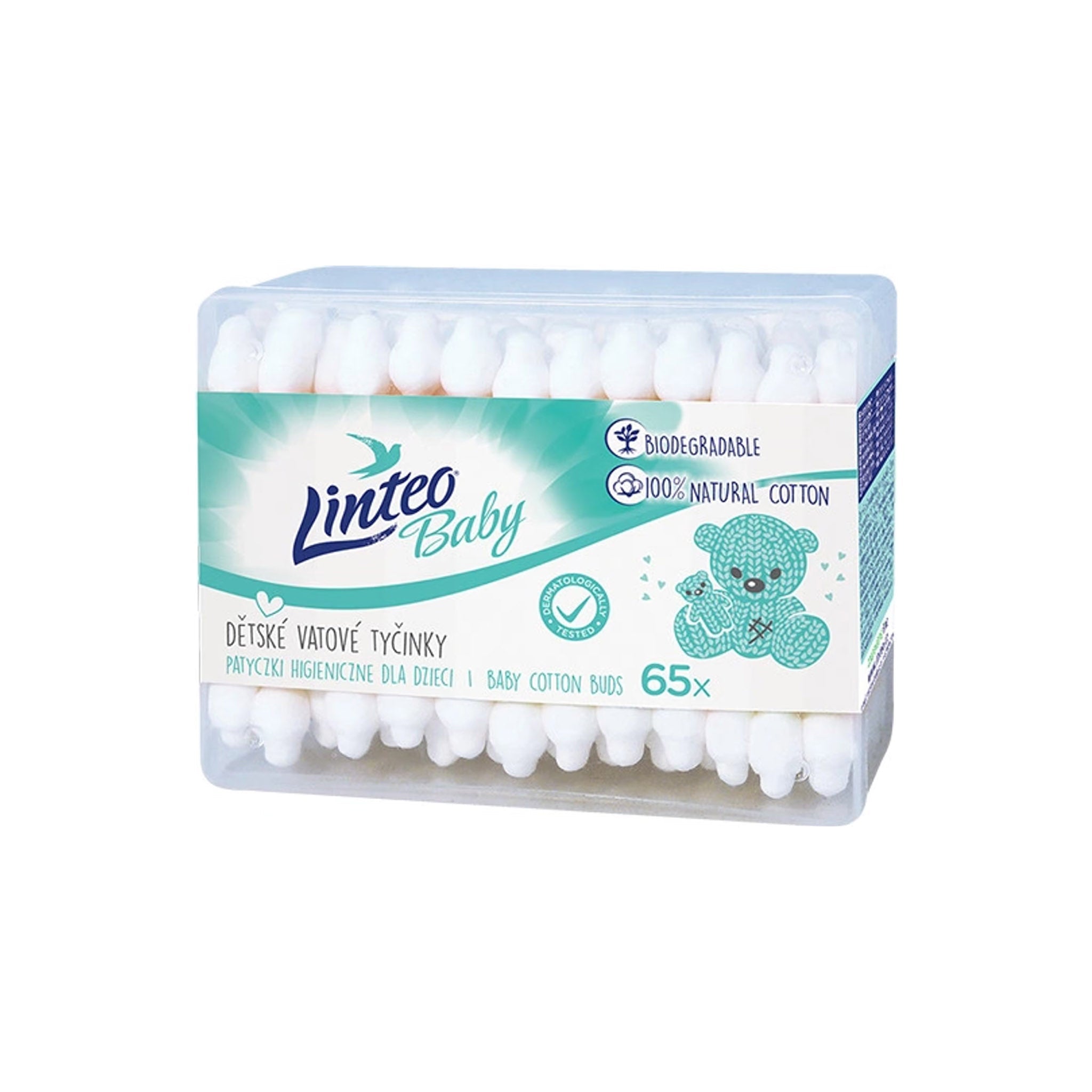 Linteo vatové tyčinky 65ks plexi detské